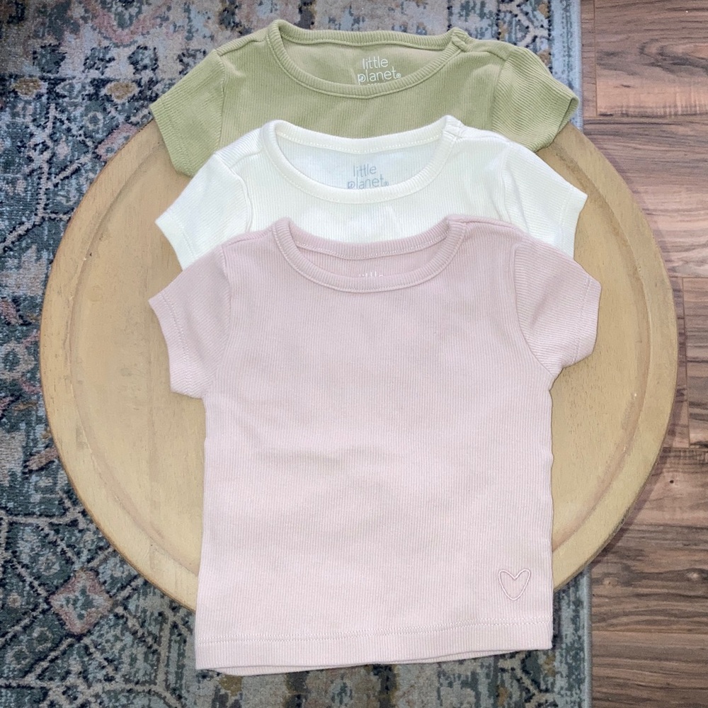 #87. Carter’s - Little Planet - Girl's Ribbed Short Sleeve T-shirts (3-Pack)